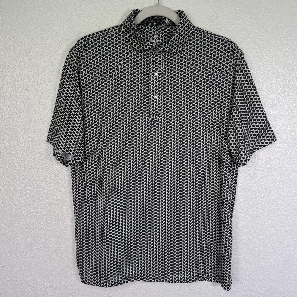 Iron Oak Crockett Polo Shirt Mens Small Texas State Allover Graphic Pearl Snap